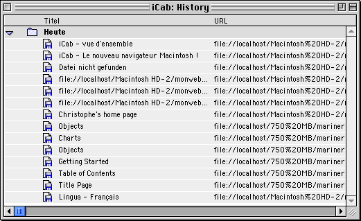 Historique des pages visit&eacute;es