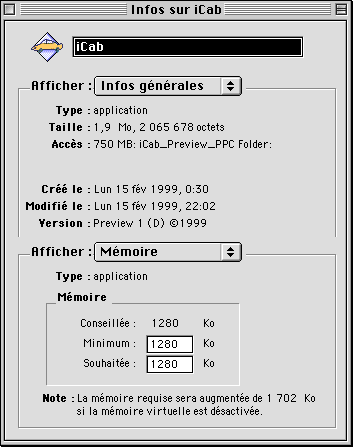 Informations sur iCab
